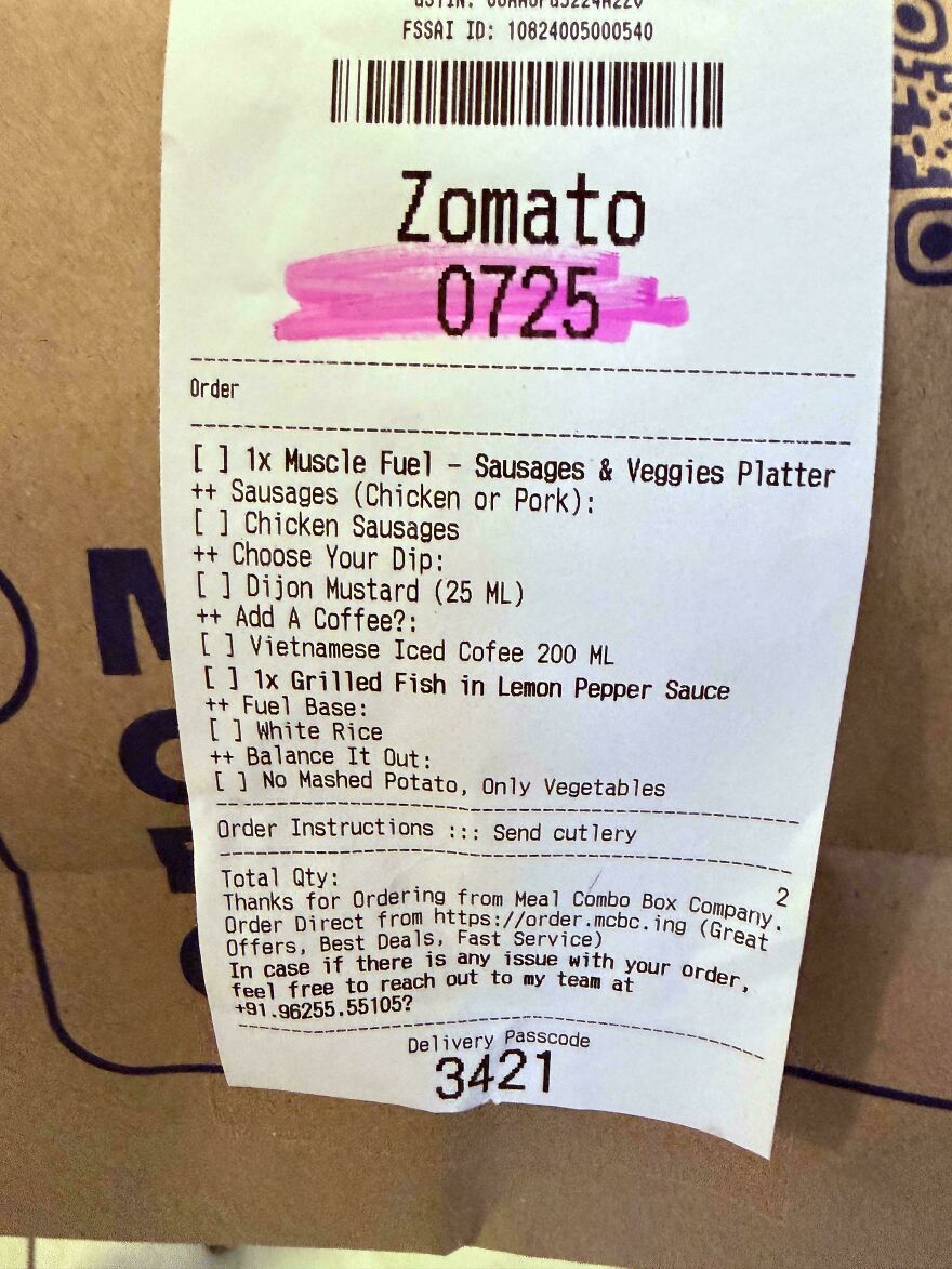 A Zomato food delivery receipt showing an order for sausages, grilled fish, and coffee, a creative side hustle for extra dough.