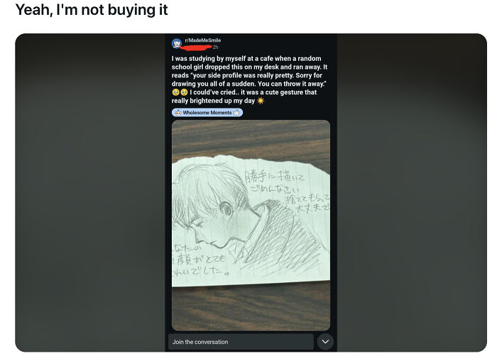 People called out others for lying in a Reddit post about a random drawing left on a table, highlighting skepticism.