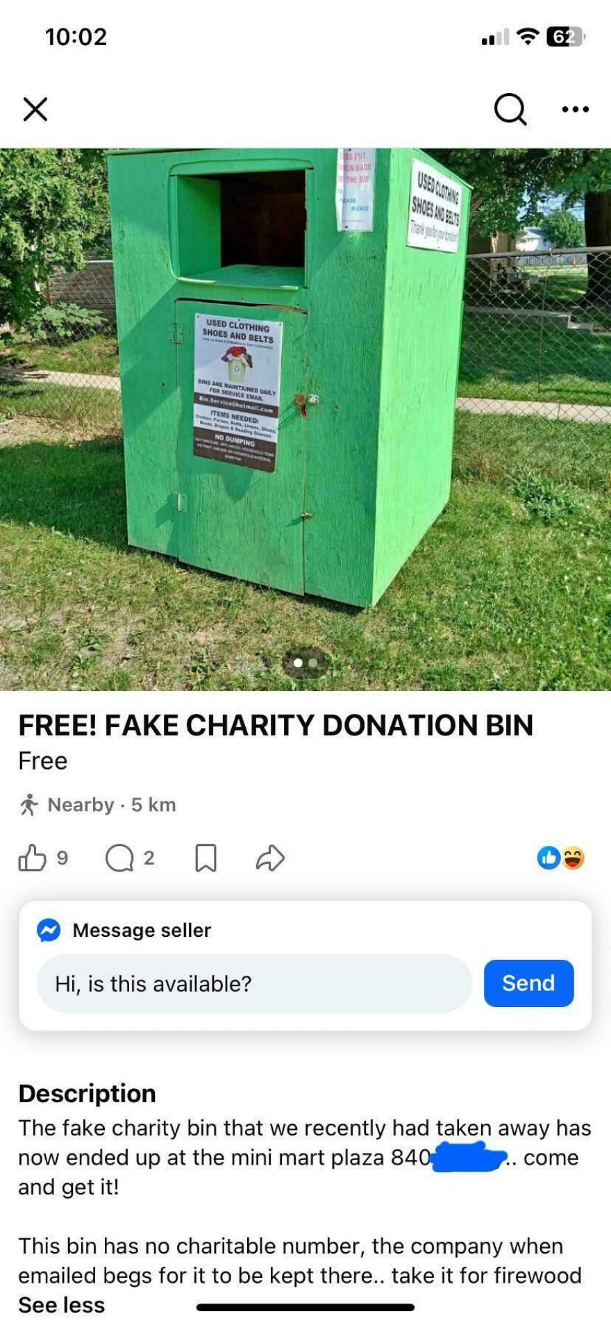 Fake Charity Donation Bin