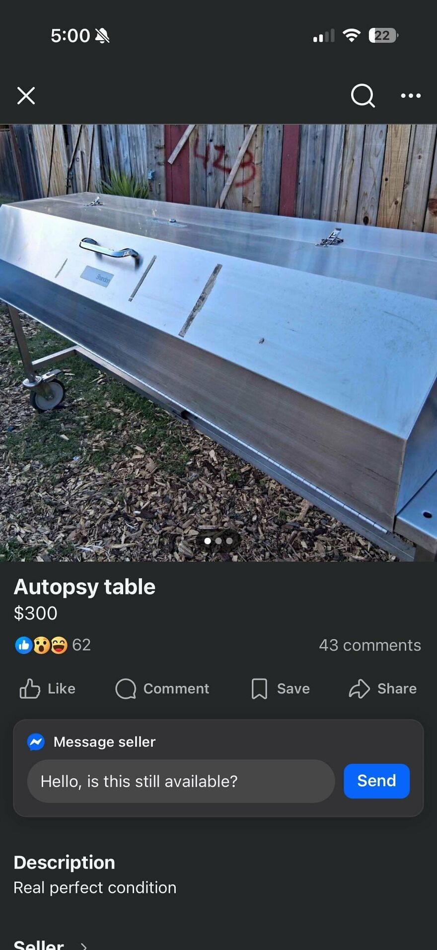 Autopsy Table For Sale That’s Been Kept In The Backyard