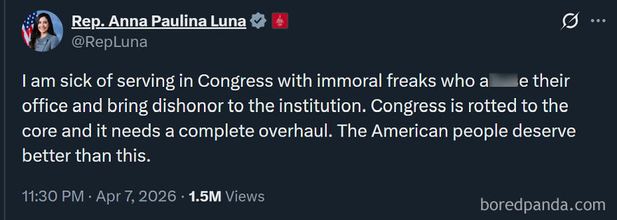 A screenshot of a tweet from Rep. Anna Paulina Luna about strange things happening on Earth.