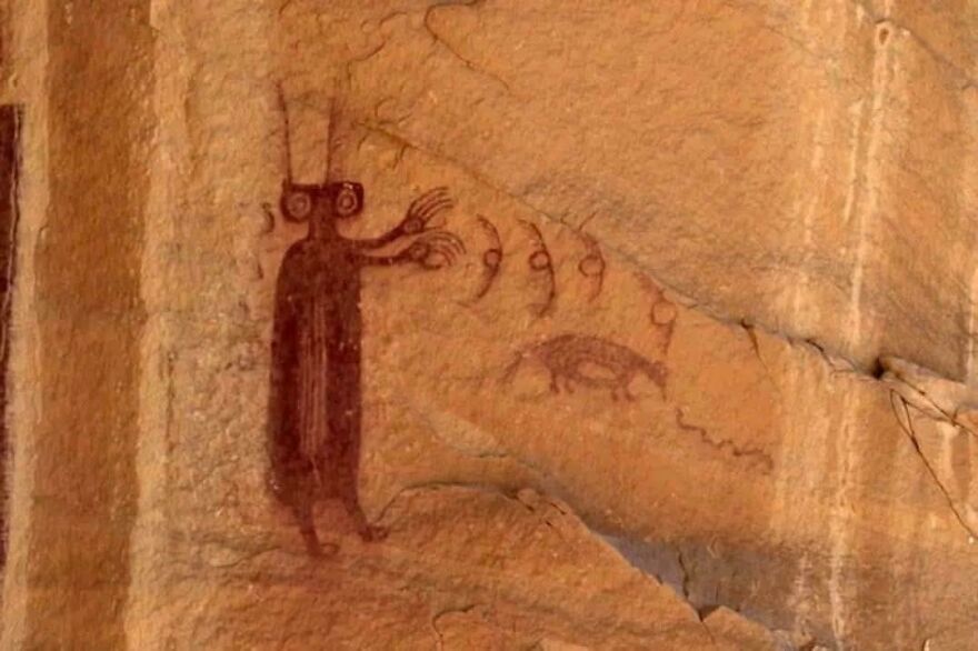 Ancient cave painting of a strange creature. Strange things happening on Earth that look almost too incredible to be real.