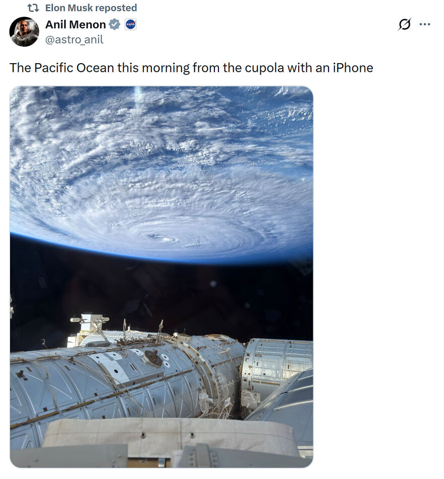 Strange things happening on Earth: The Pacific Ocean from the International Space Station's cupola, showing a massive hurricane.