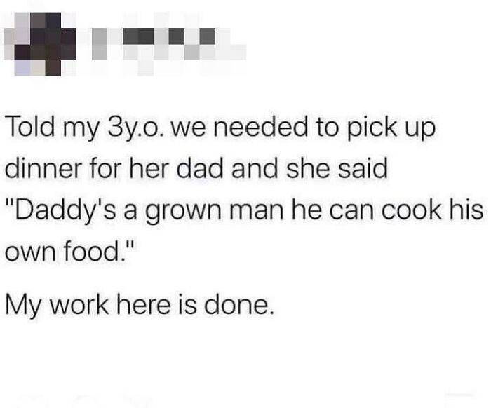 A text post about people lying, featuring a childs witty response about their dad cooking his own food.