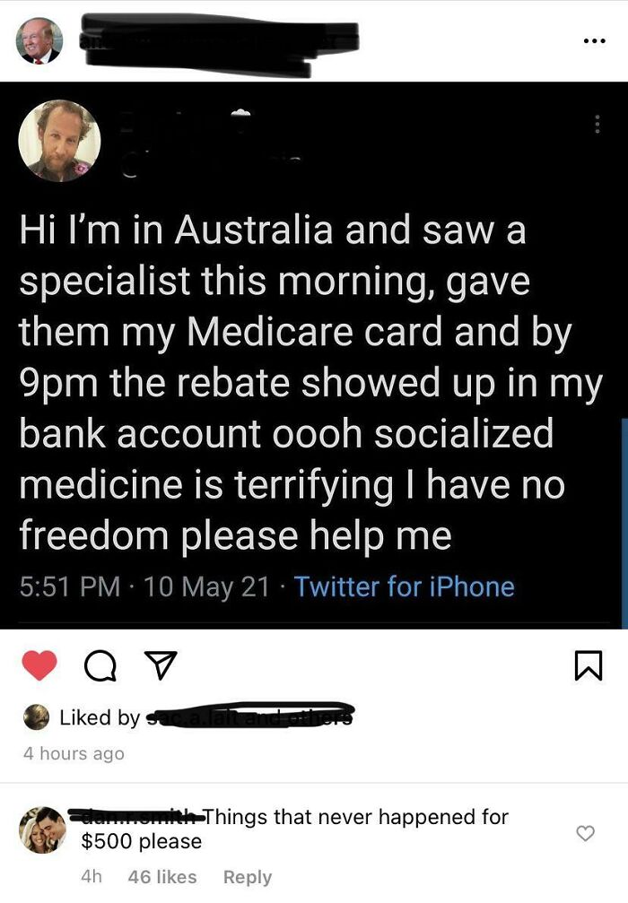 A social media post about people calling out others for lying about Medicare rebates in Australia.
