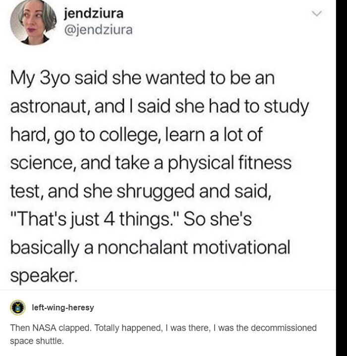 A social media post showing people called out for lying about a 3-year-old wanting to be an astronaut.
