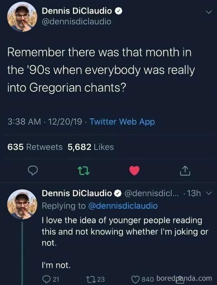 A Gen X meme of a tweet about 90s Gregorian chants, a humorous and nostalgic moment for those who lived through it.
