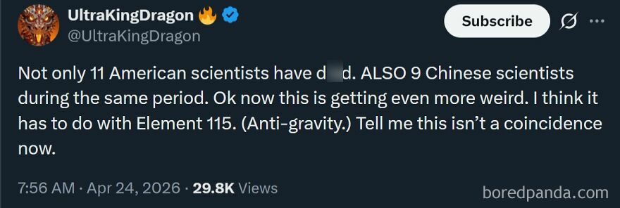 Strange things happening on Earth: A tweet discusses scientists and Element 115.