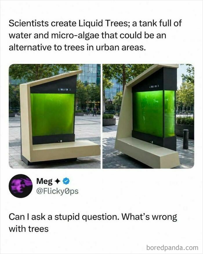 A meme showing two liquid trees and a question about them.