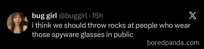 A screenshot of a tweet by bug girl @buggirl, discussing spyware glasses, one of many hilarious memes to scroll through.