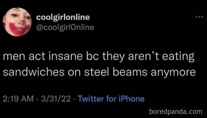 A screenshot of a tweet from coolgirlonline, sharing one of the hilarious memes about men and sandwiches.