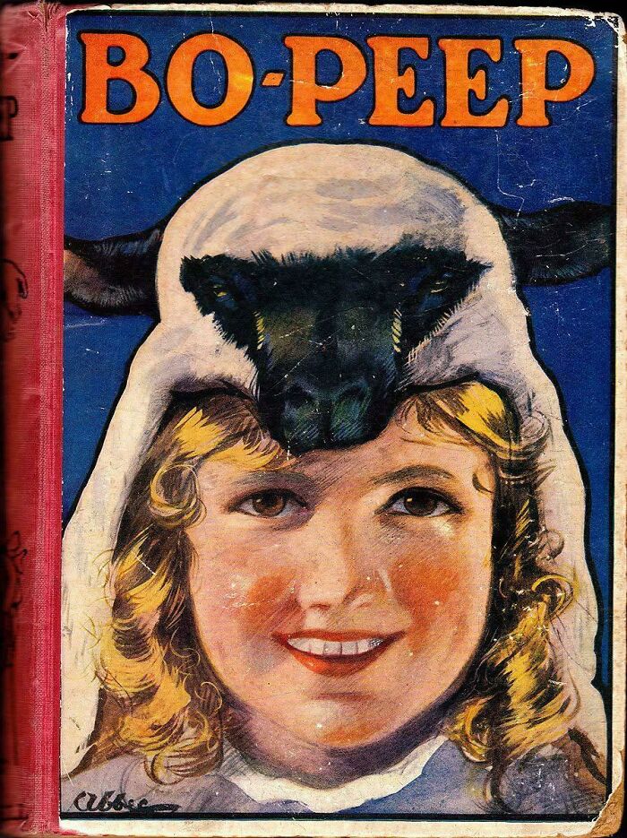 Vintage book covers for Bo-Peep featuring a young girl wearing a creepy sheep hood.