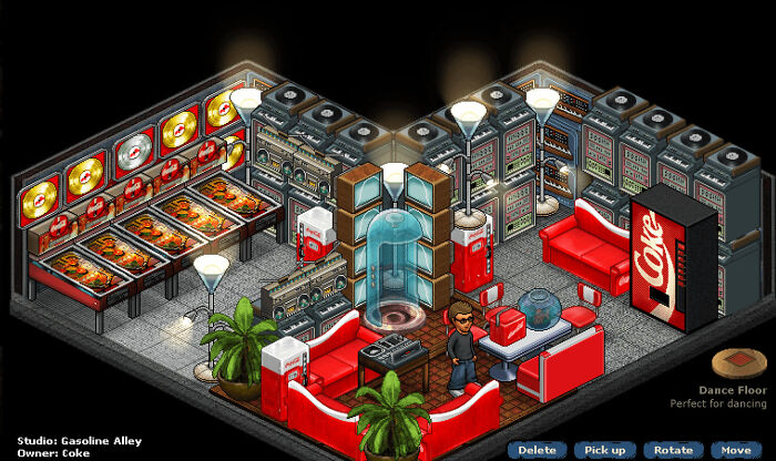 An isometric view of a personalized room from the old Internet, showcasing the chaotic charm of early online social spaces.