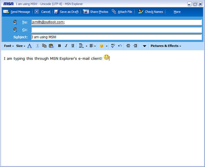 An MSN Explorer email client interface, showing the old internet's email communication style.