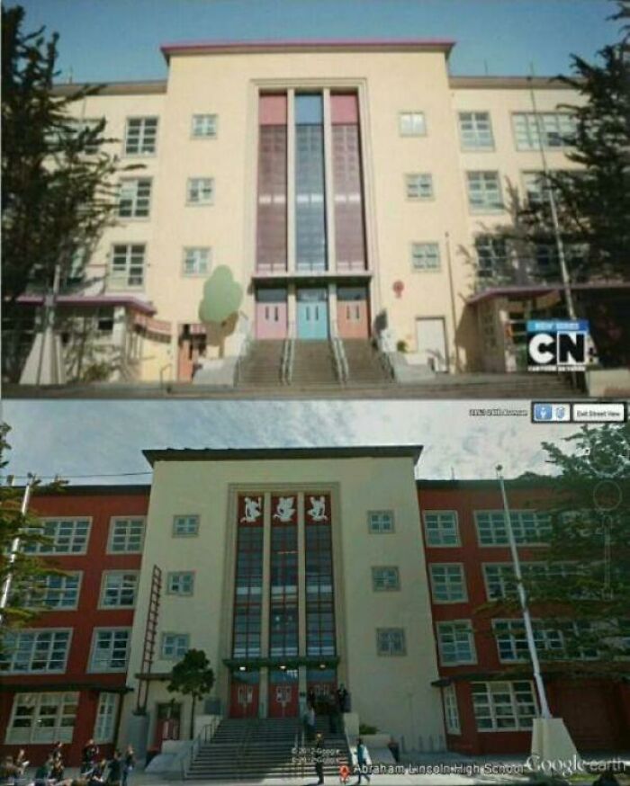 A fascinating find comparison: a cartoon building from The Amazing World of Gumball versus its real-life inspiration.