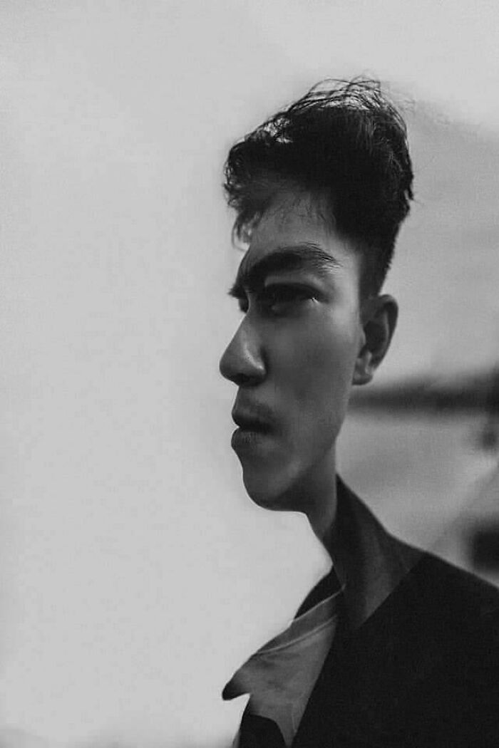 A black and white optical illusion portrait of a man, an example of fascinating finds on the internet.
