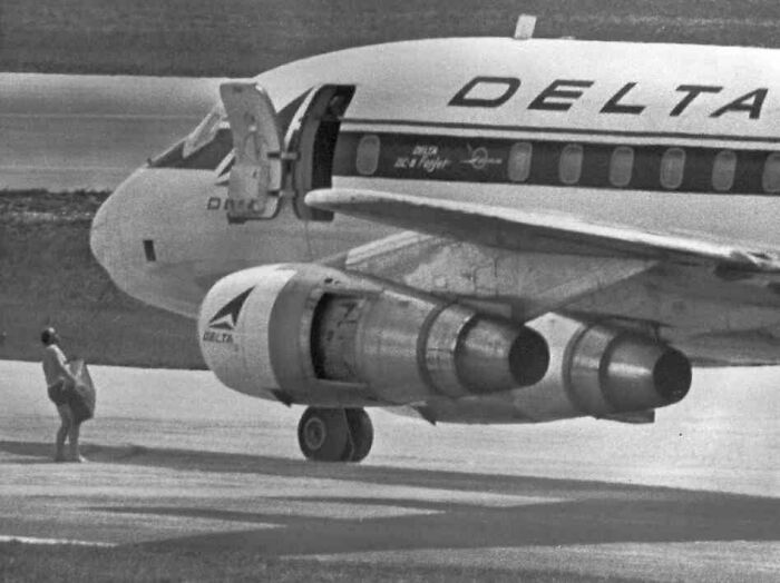 Delta airplane with a person parachuting out, capturing one of the internet's fascinating finds.