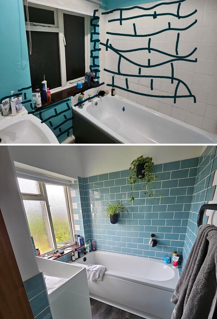 Bathroom renovation before and after, showing people's effort in renovating their homes themselves.