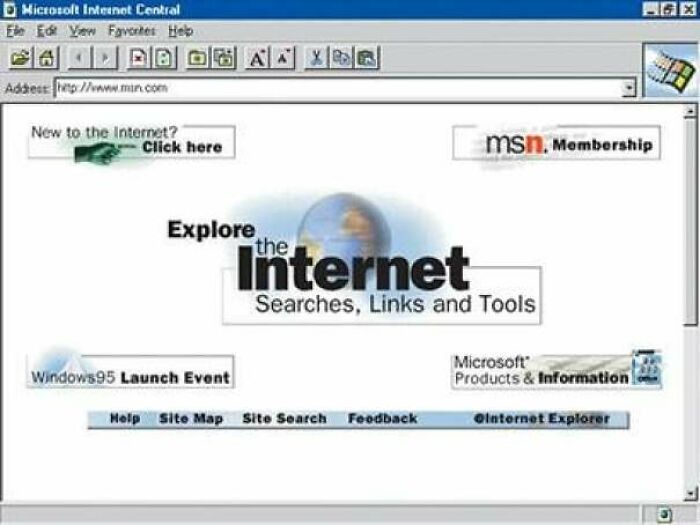 Microsoft Internet Central homepage, a glimpse into the old internet experience for today's kids.
