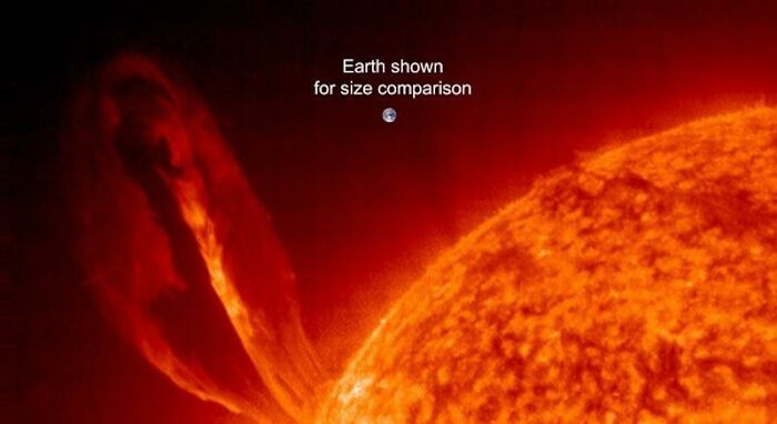 A fascinating find: The Sun with a small Earth shown for size comparison.