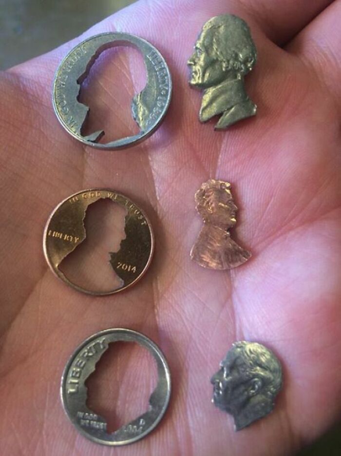 Fascinating finds: US coins with the presidential profiles cut out.