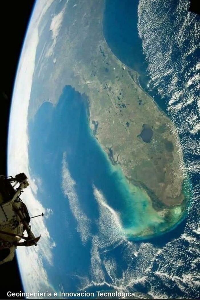 An aerial view of Florida from space, revealing a cloud formation that resembles a p***s, one of the internet's fascinating finds.