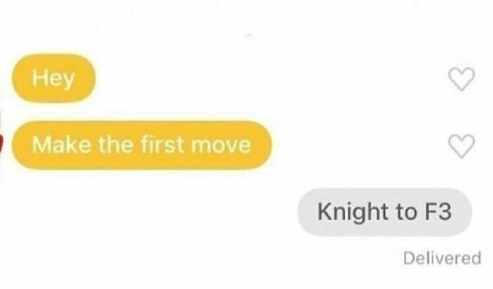 A humorous text exchange where one person asks another to make the first move, and they respond with a chess move.