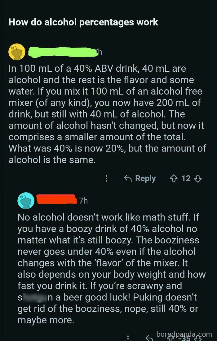 A cringe moment where a person is confidently wrong about alcohol percentages.
