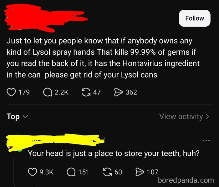 A hilarious example of someone being confidently wrong about Lysol ingredients and safety.