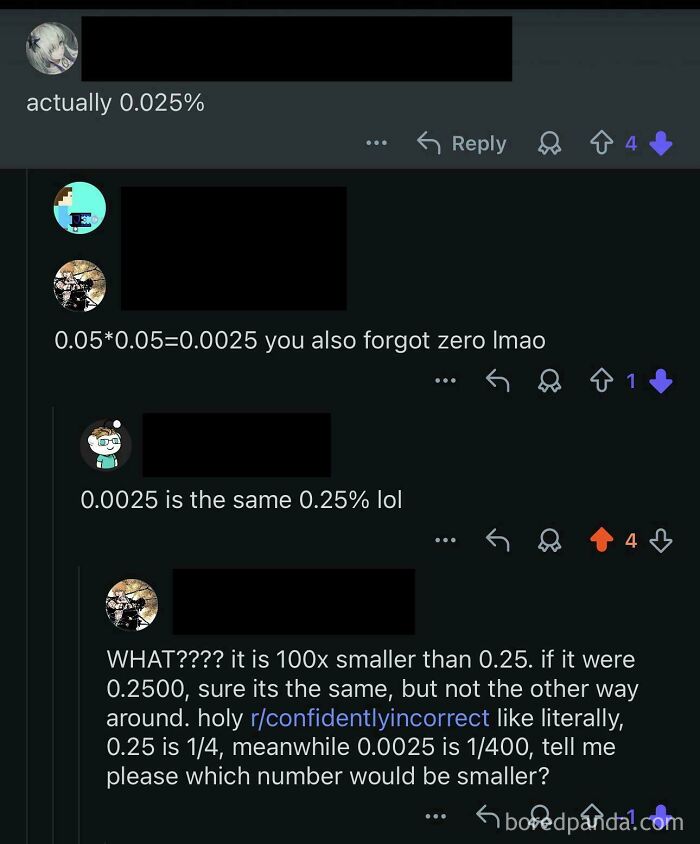 A cringe moment of people being confidently wrong about mathematical percentages.