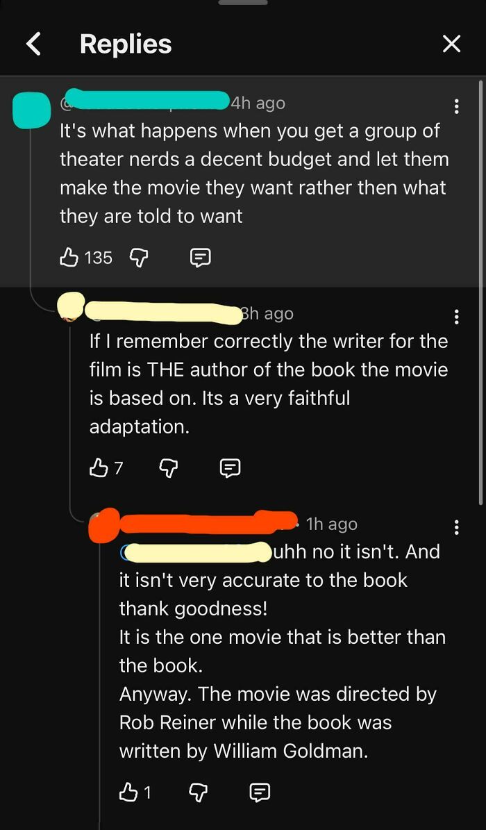 A cringe and hilarious moment of someone being confidently wrong about a movie adaptation in a replies section.