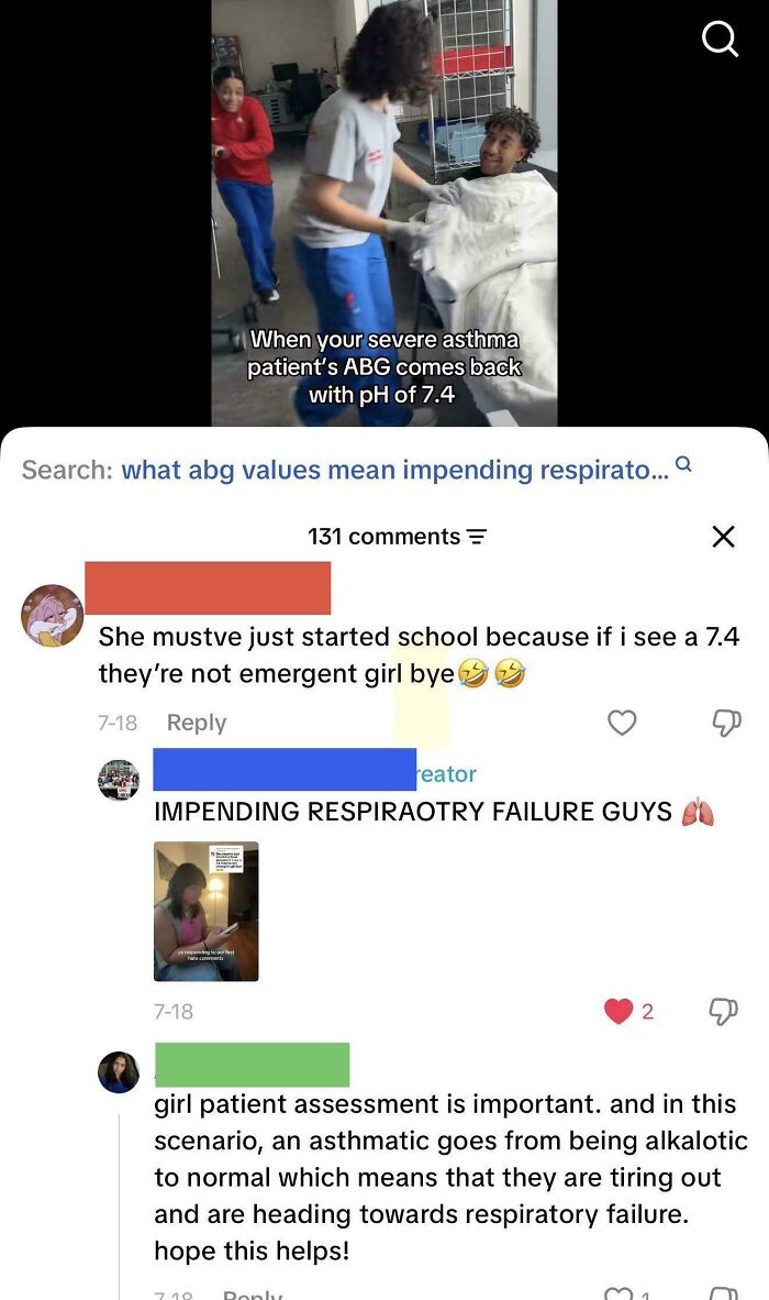A nurse being wrong about a patient's ABG results, showing a cringe moment of people being wrong.