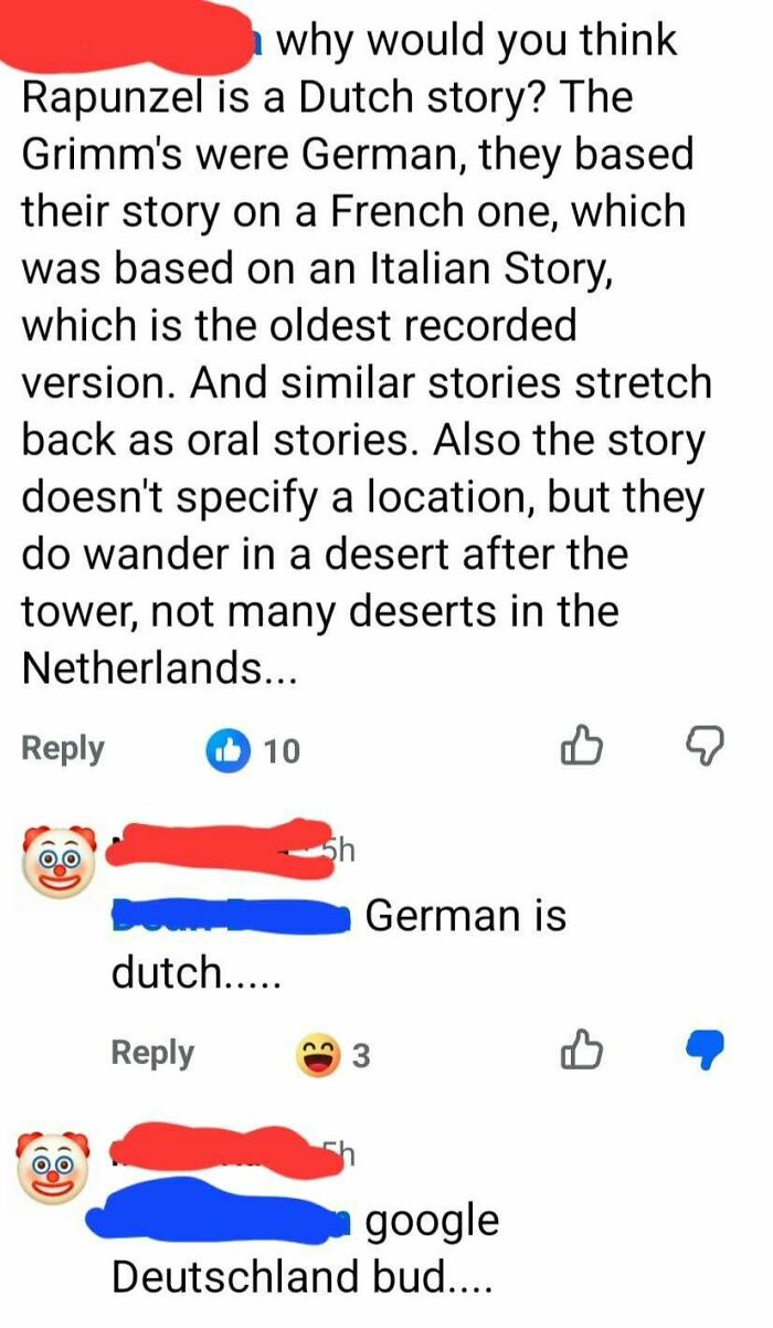 A funny example of people being wrong, with one person confidently stating German is Dutch in a comment.