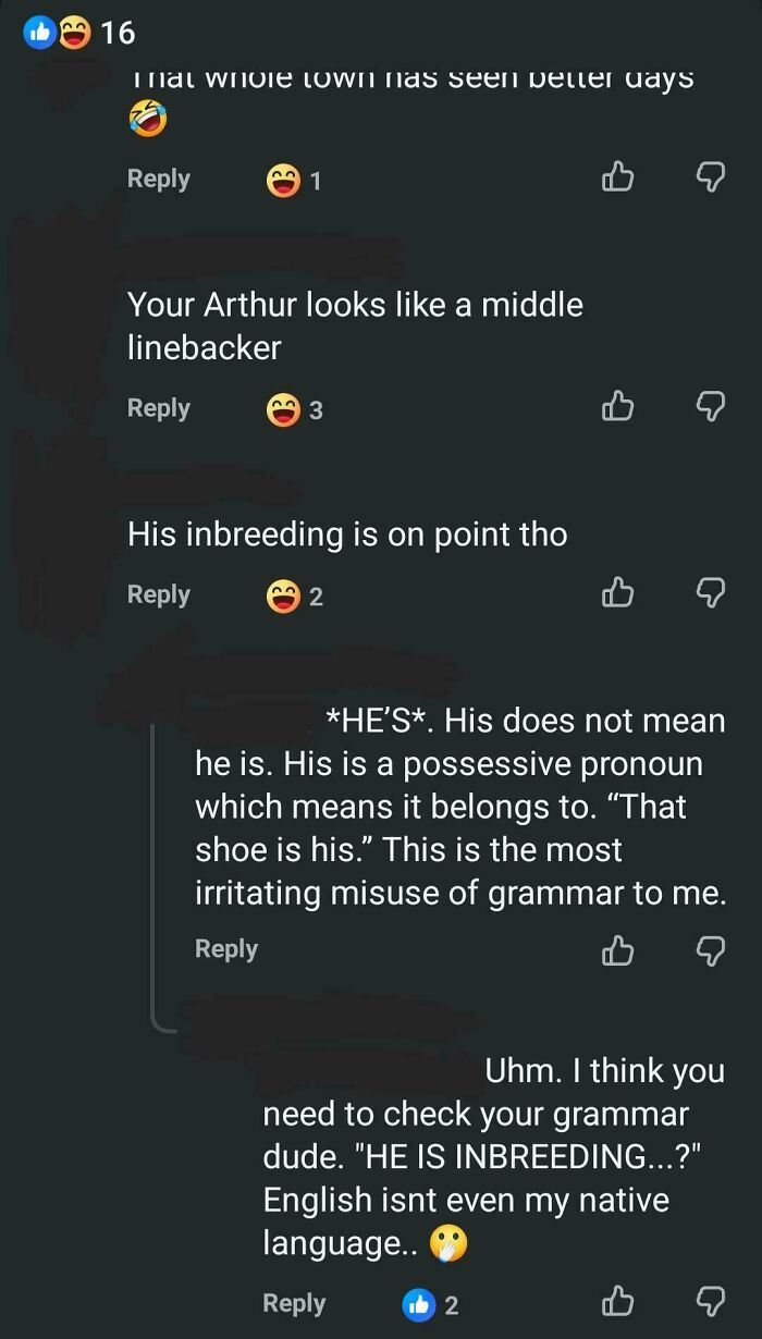 A hilarious moment of someone being wrong about grammar and inbreeding, leading to a cringe exchange.