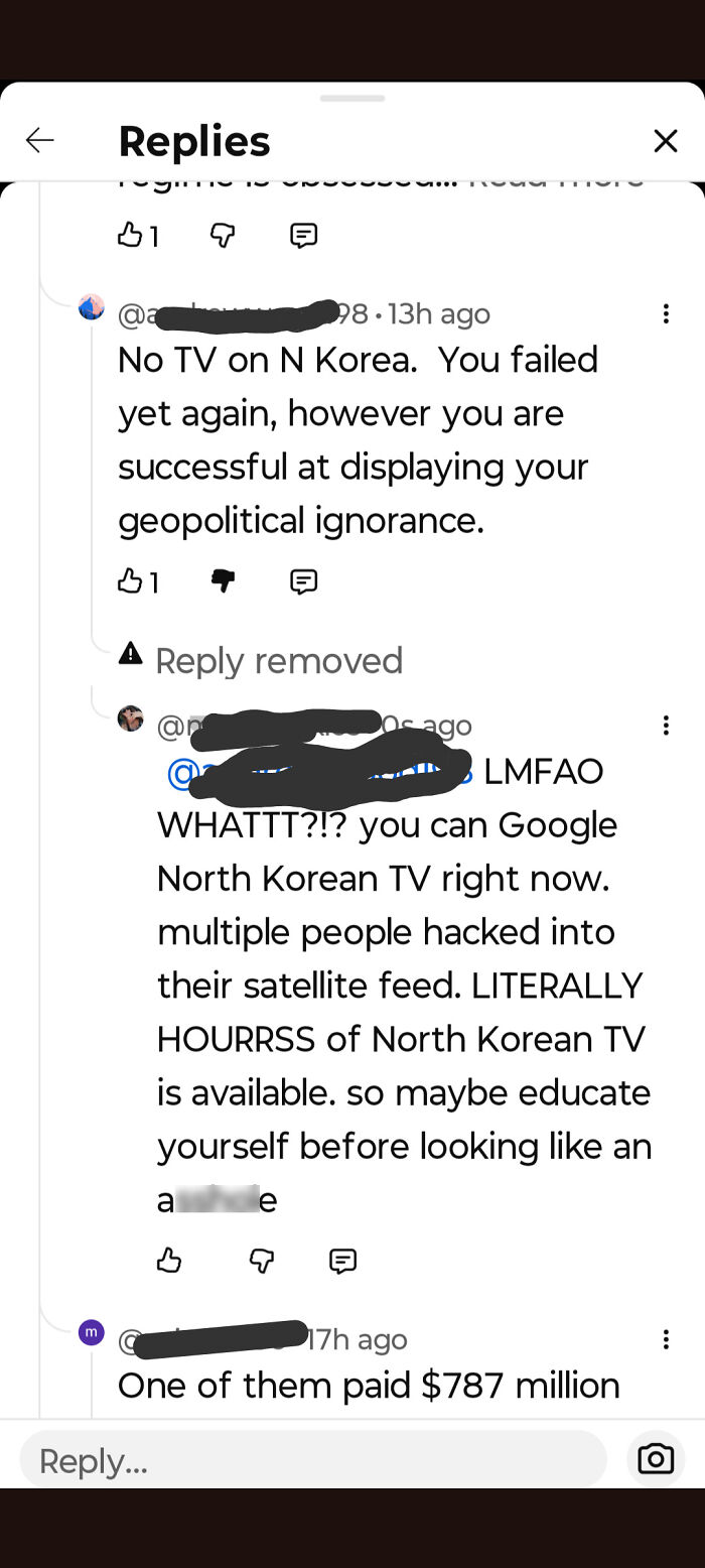 A cringe and hilarious moment: A confident, incorrect claim about North Korean TV is refuted in comments.