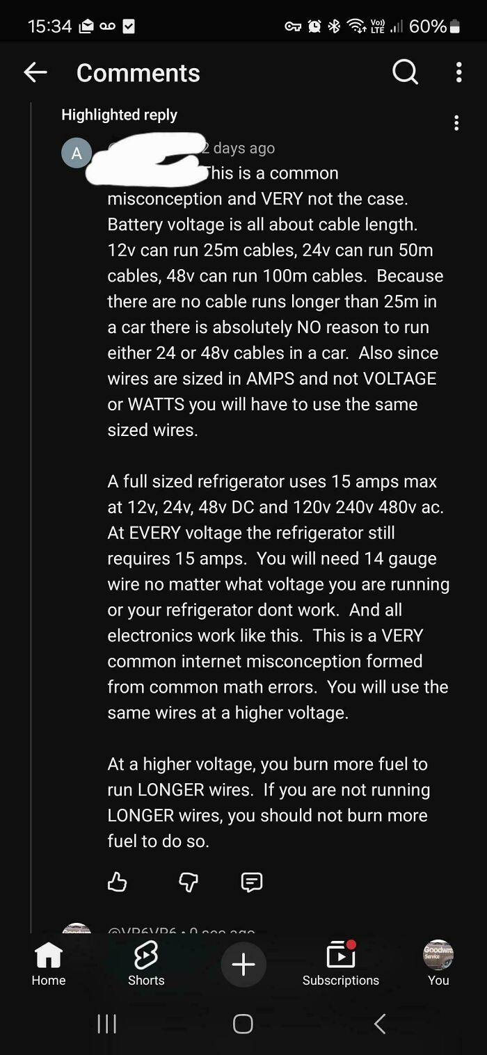 A cringe moment showing someone being wrong about electrical wiring and voltage, displaying full confidence.