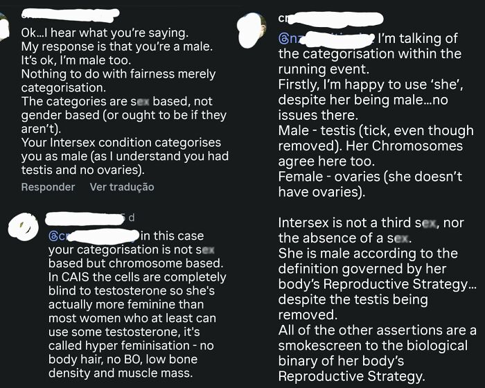 A cringe and hilarious moment where commenters are confidently wrong about intersex categorization and biology.