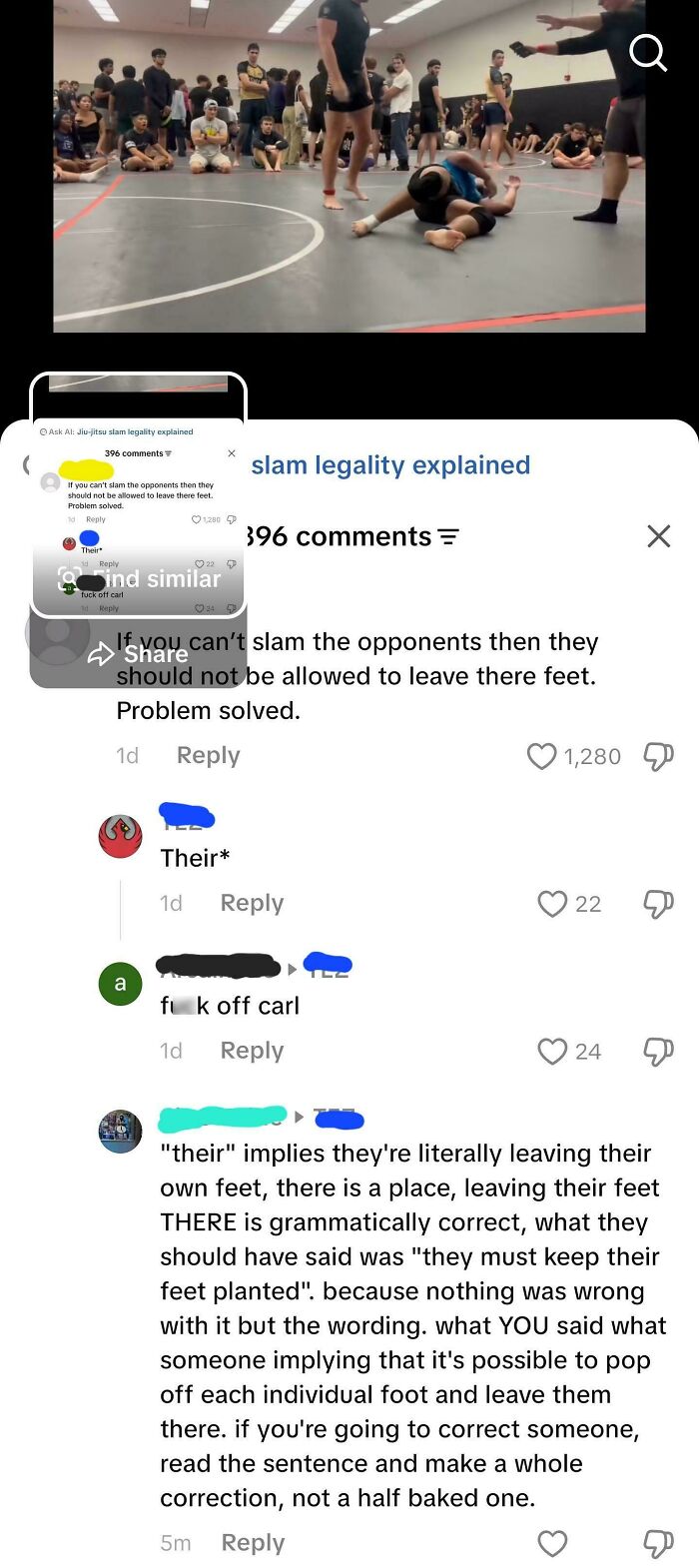 A cringe moment where a comment attempts to correct grammar but is ironically incorrect, showing people being wrong.