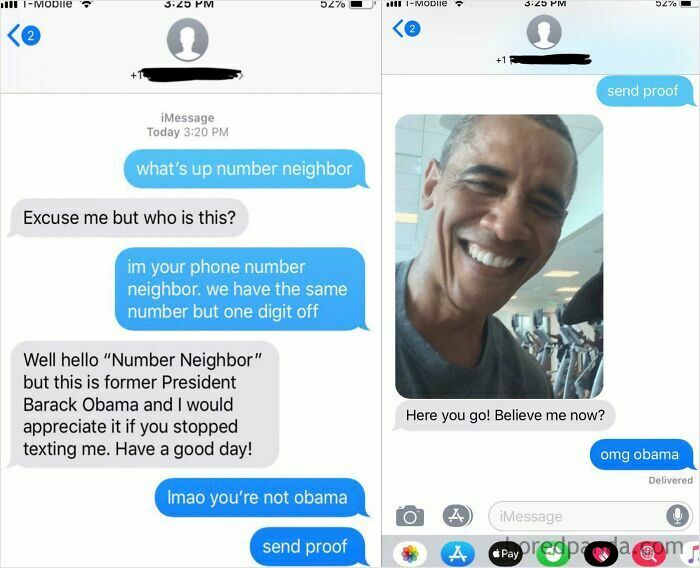 Hilarious text exchanges with someone claiming to be former President Barack Obama, complete with a selfie.