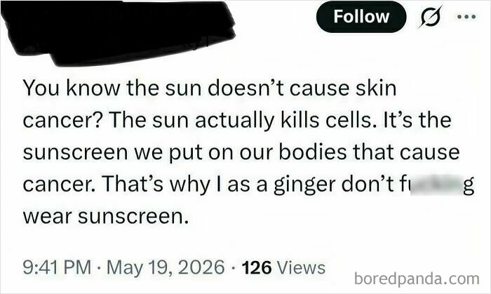 A cringe moment where someone is confidently wrong about sunscreen causing cancer, not the sun.