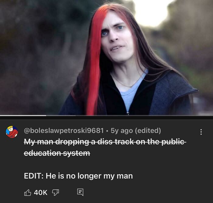 A YouTube comment reflecting unexpected character development about a musician and the public education system.