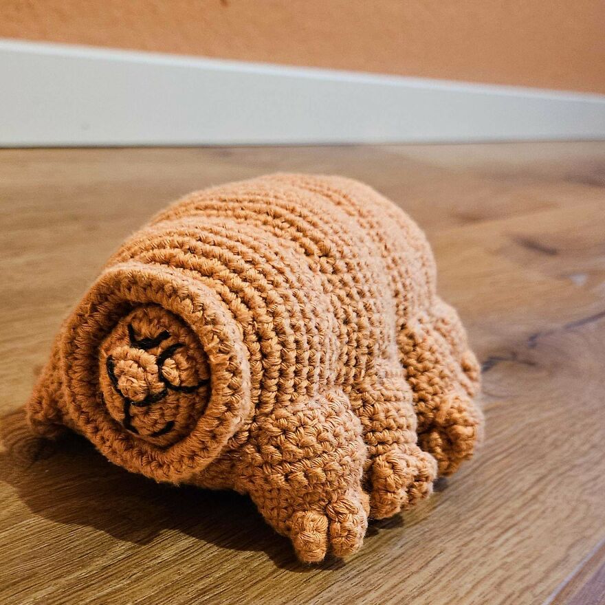 A charming crochet creation resembling a tardigrade, showcasing a unique craft project.
