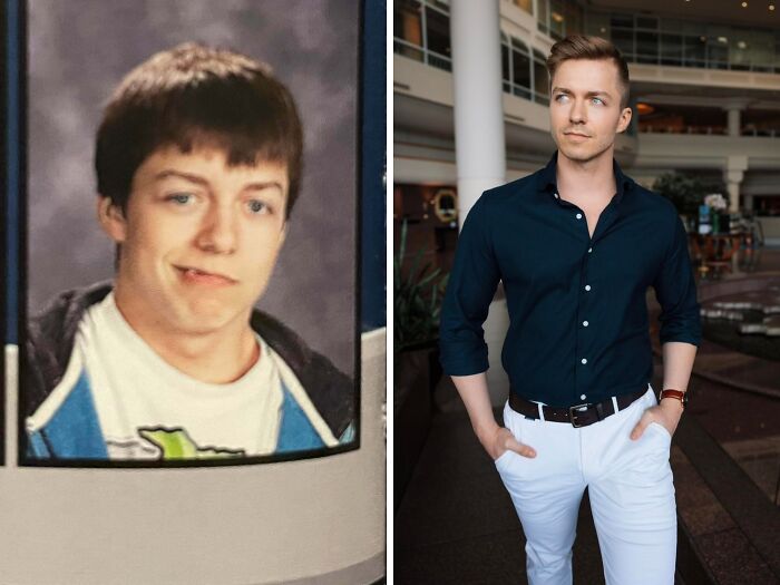 An ugly duckling's incredible transformation from an awkward boy to a handsome, well-dressed man.