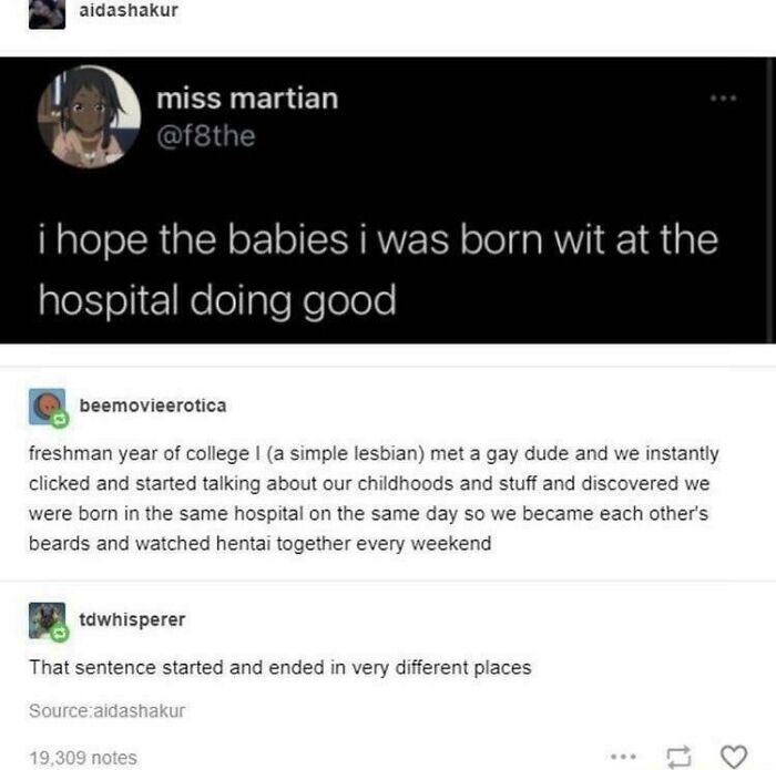 A funny Tumblr post about babies born at the same hospital, a lesbian and gay man, and their unique friendship.