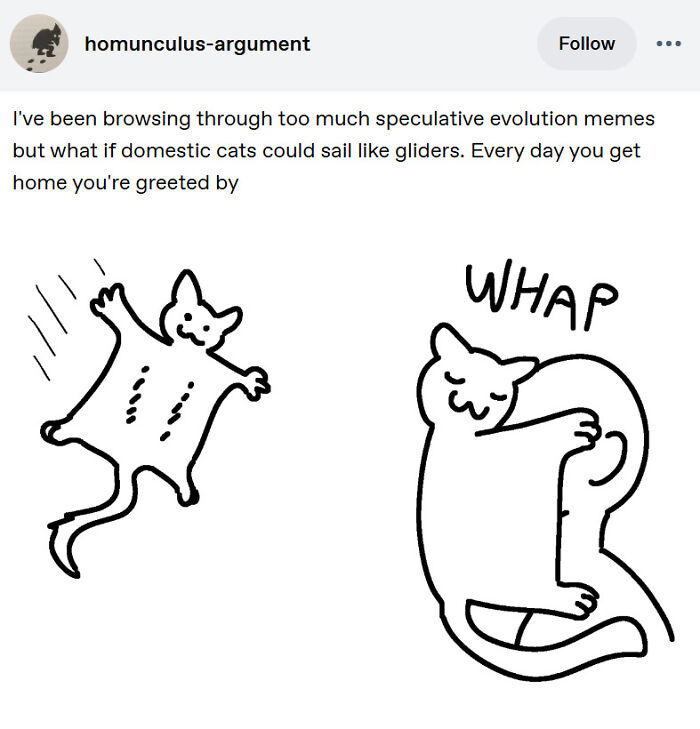 A Tumblr post sharing a humorous illustration of cats as gliders and a cat whapping someone, one of the best things.