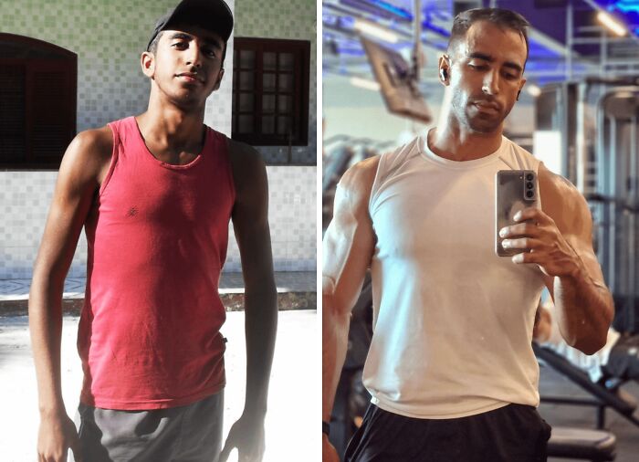 An incredible transformation of a man, evolving from an 'ugly duckling' into a fit and muscular individual.