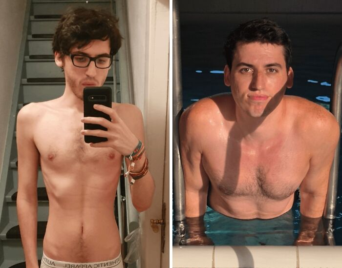 A man's incredible transformation from a skinny 'ugly ducklings' to a muscular physique in water.