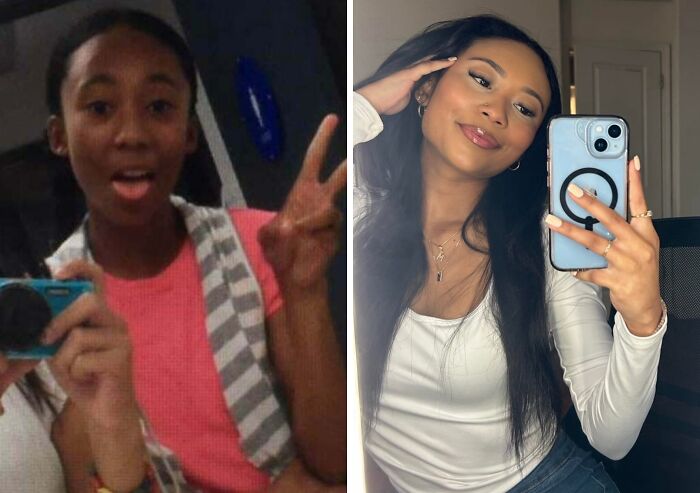 A young woman's incredible transformation, from an 'ugly duckling' in a casual setting to a poised individual.