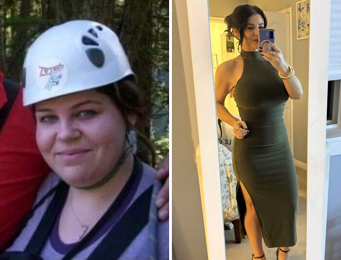 An incredible transformation of a woman, previously an 'ugly duckling', now exuding confidence and elegance.