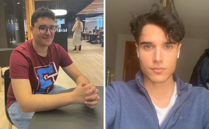 Dramatic transformation of an ugly duckling into a handsome man, showcasing a stylish haircut and confident gaze.